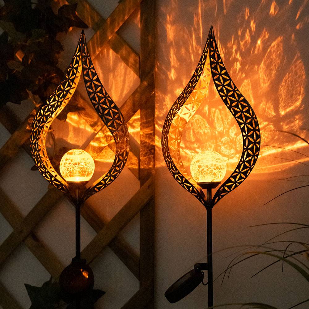 Solarleuchte Flamme Garten Solarstab für Außen Solar Garten Deko für Außen, mit Erdspieß und Lichteffekt, 1x LED warmweiß, H 90 cm, 2er Set