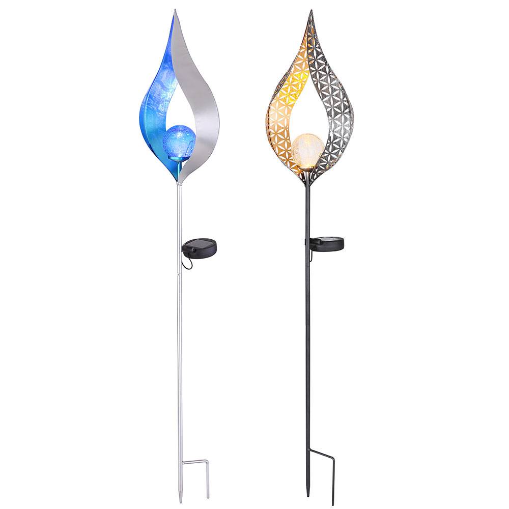 Solarleuchte Flamme Garten Solarstab für Außen Solar Garten Deko für Außen, mit Erdspieß und Lichteffekt in gelb und blau, 1x LED, H 90 cm, 2er S