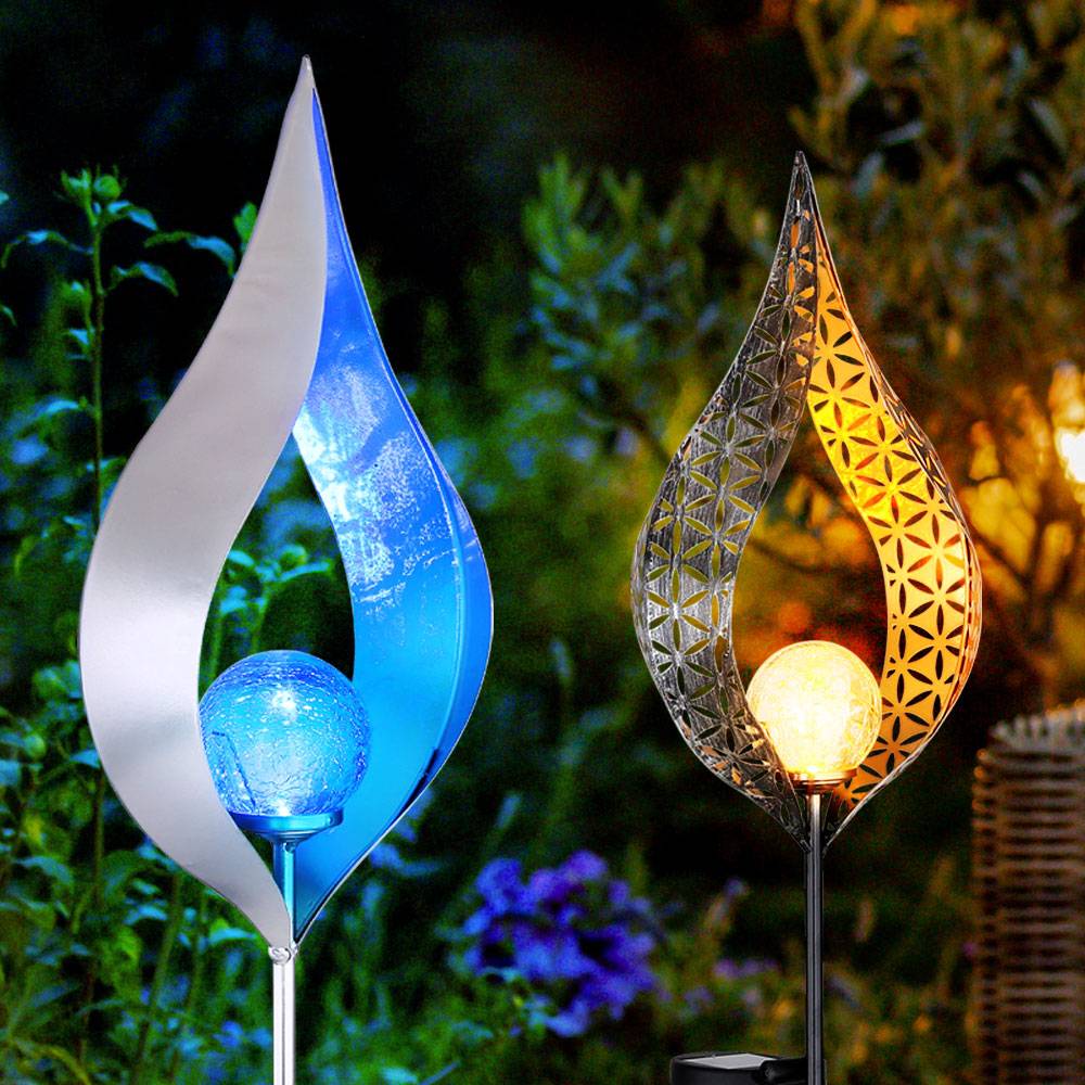 Solarleuchte Flamme Garten Solarstab für Außen Solar Garten Deko für Außen, mit Erdspieß und Lichteffekt in gelb und blau, 1x LED, H 90 cm, 2er S