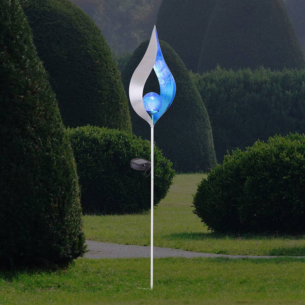 Solarleuchte Flamme Garten Solarstab für Außen Solar Garten Deko für Außen, mit Erdspieß und Lichteffekt in gelb und blau, 1x LED, H 90 cm, 2er S