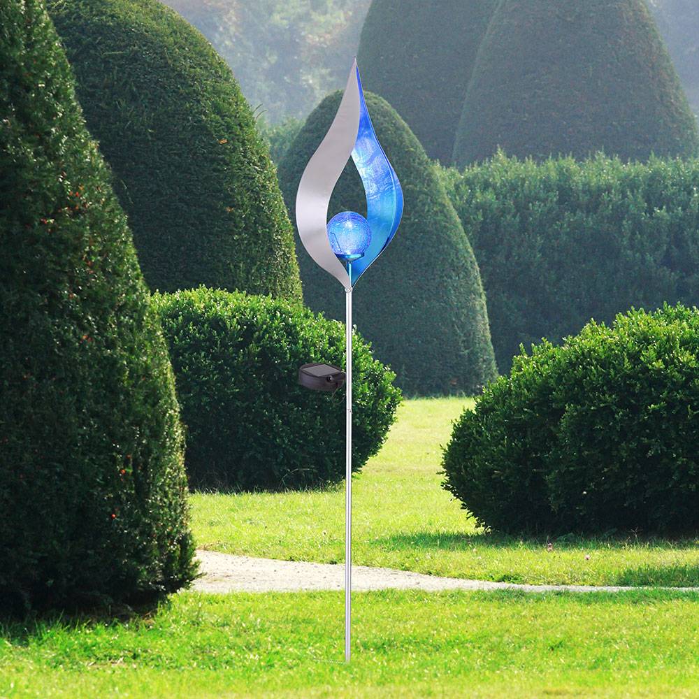 Solarleuchte Flamme Garten Solarstab für Außen Solar Garten Deko für Außen, mit Erdspieß und Lichteffekt in gelb und blau, 1x LED, H 90 cm, 2er S