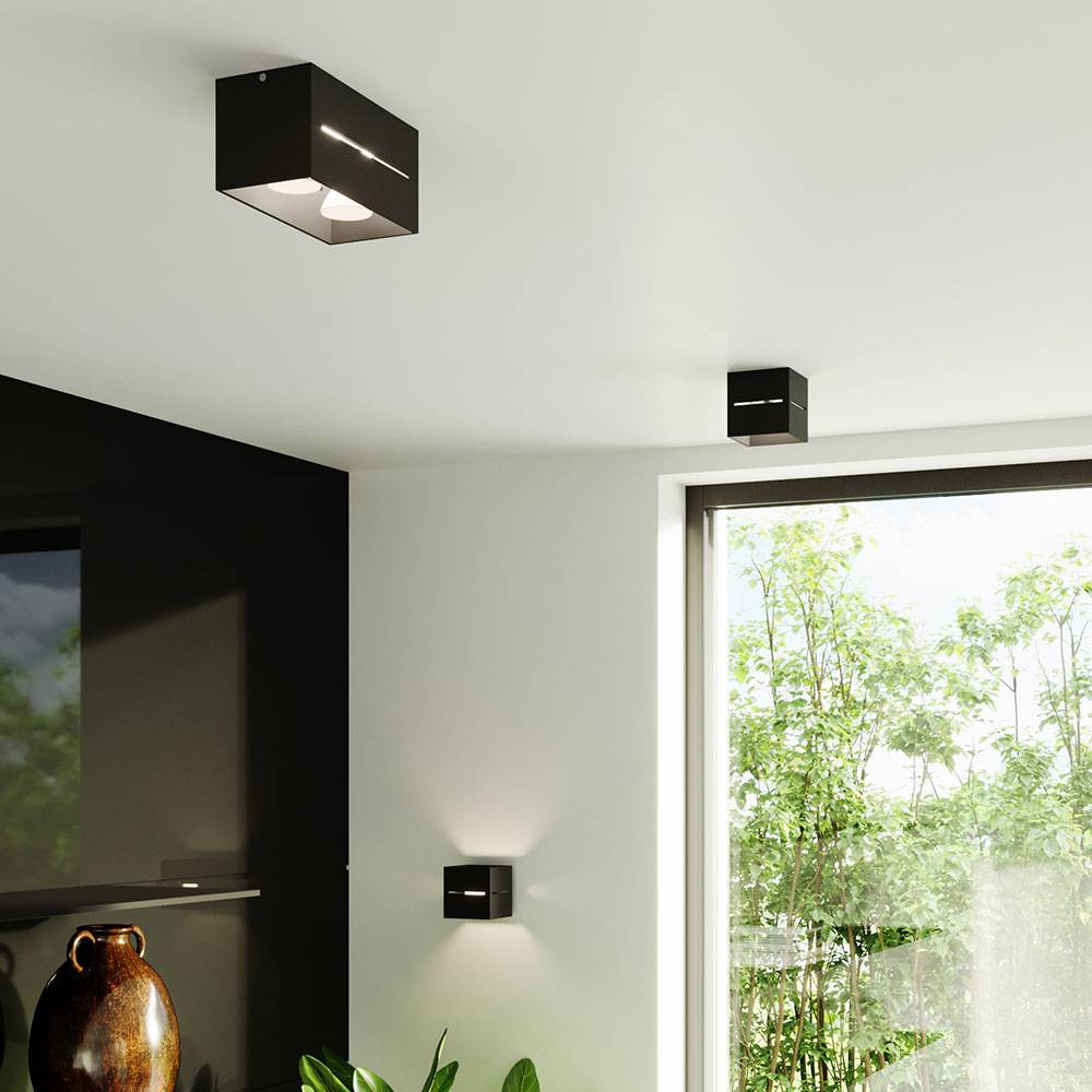 Deckenspot eckig schwarz Aufbau-Deckenstrahler Aufbauspot Flur, Lichteffekt, Aluminium, 1x G9, LxH 10x10 cm