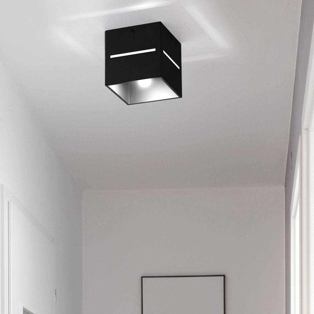 Deckenspot eckig schwarz Aufbau-Deckenstrahler Aufbauspot Flur, Lichteffekt, Aluminium, 1x G9, LxH 10x10 cm