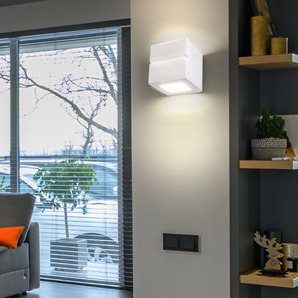 Wandlampe Keramik weiß E27 Wandleuchte Innen Oben und Unten Treppenhaus Lampe Wand, Leuchte bemalbar, 1x E27, LxH 15x15 cm