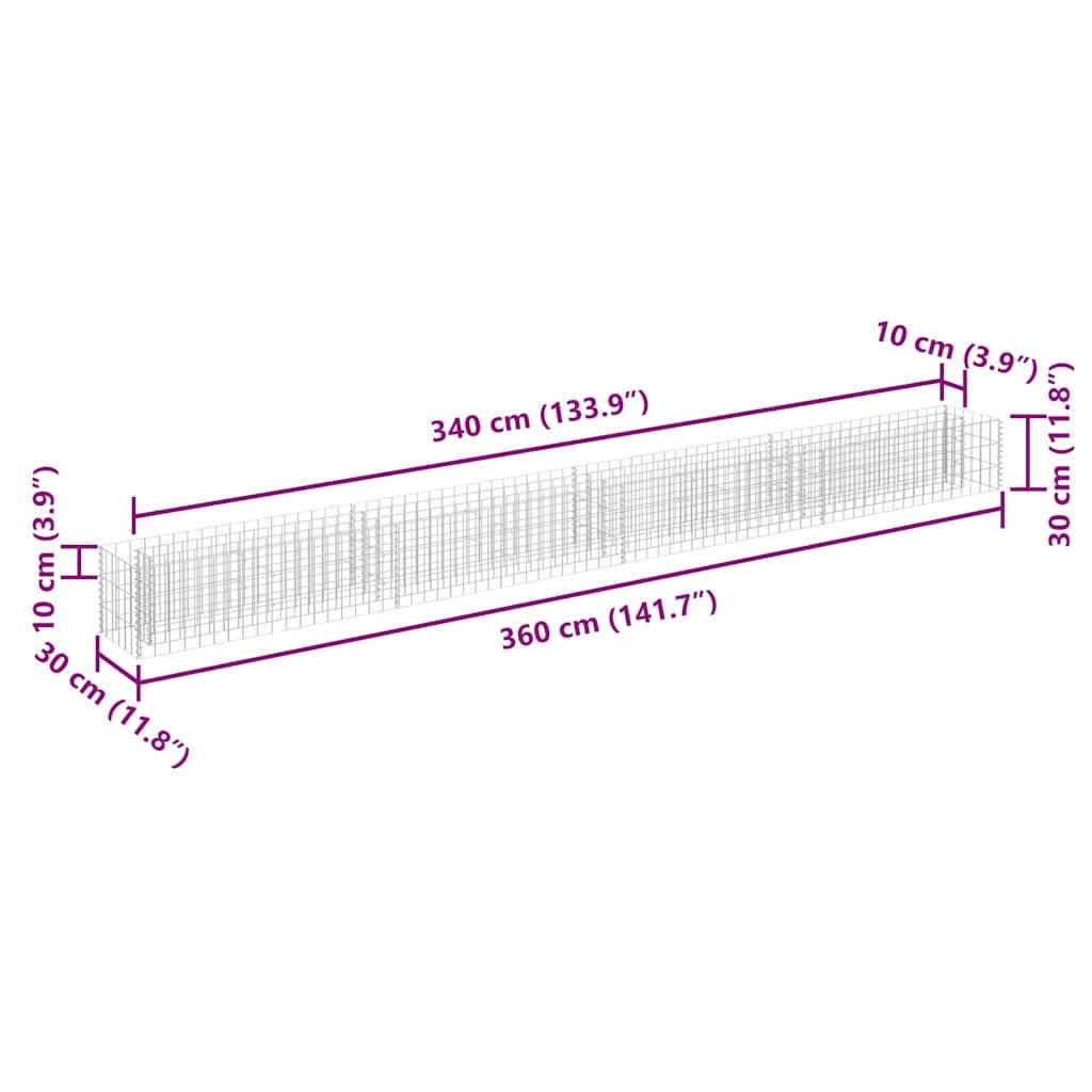 vidaXL Gabionen-Hochbeet Verzinkter Stahl 360×30×30 cm