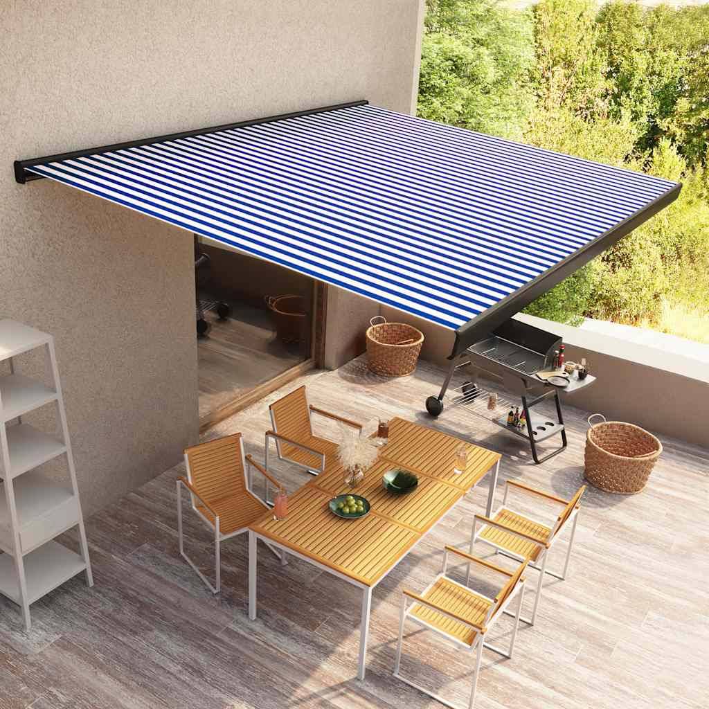 vidaXL Kassettenmarkise mit Motor 400x300 cm Blau und Weiß