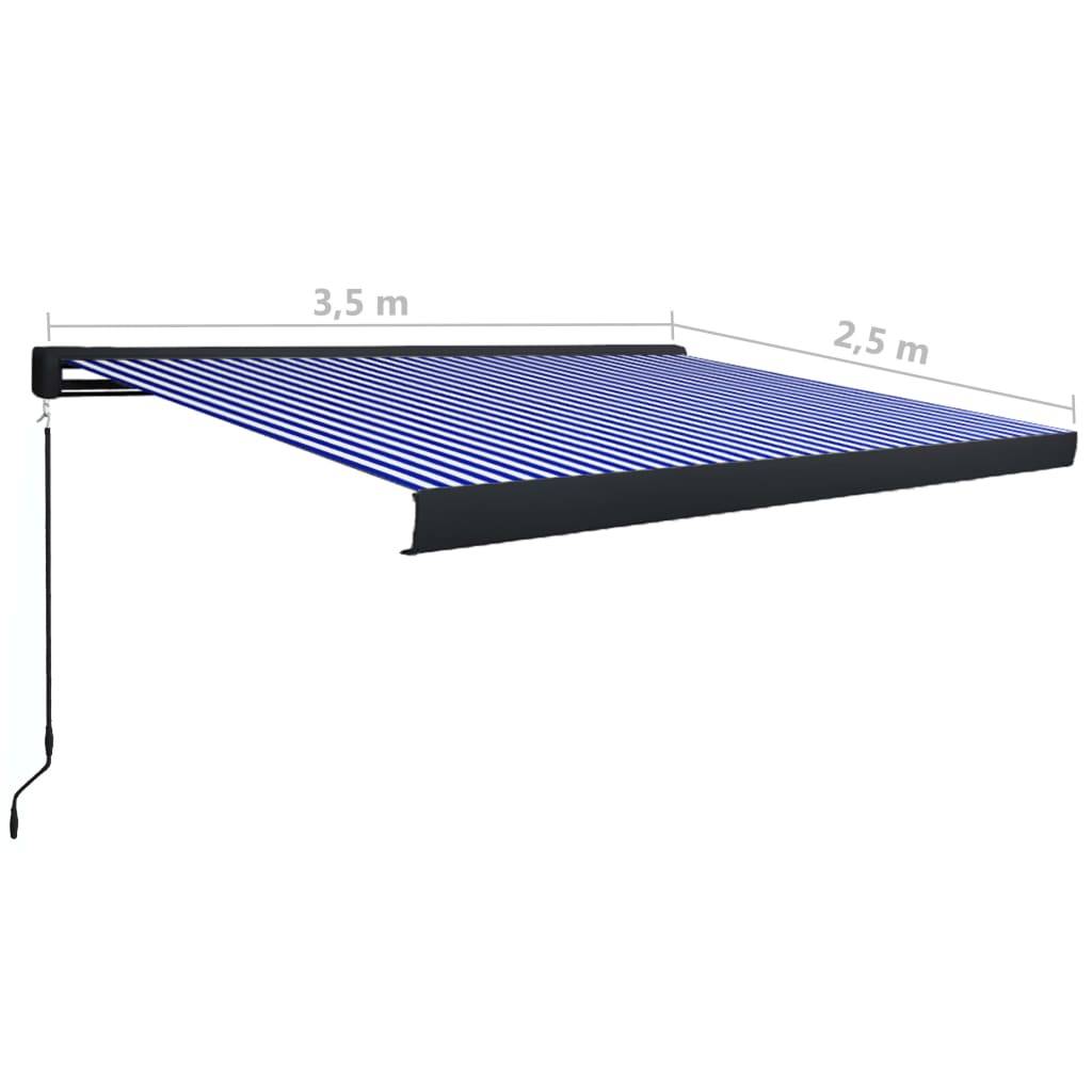 vidaXL Manuelle Kassetten-Markise 350x250 cm Blau und Weiß
