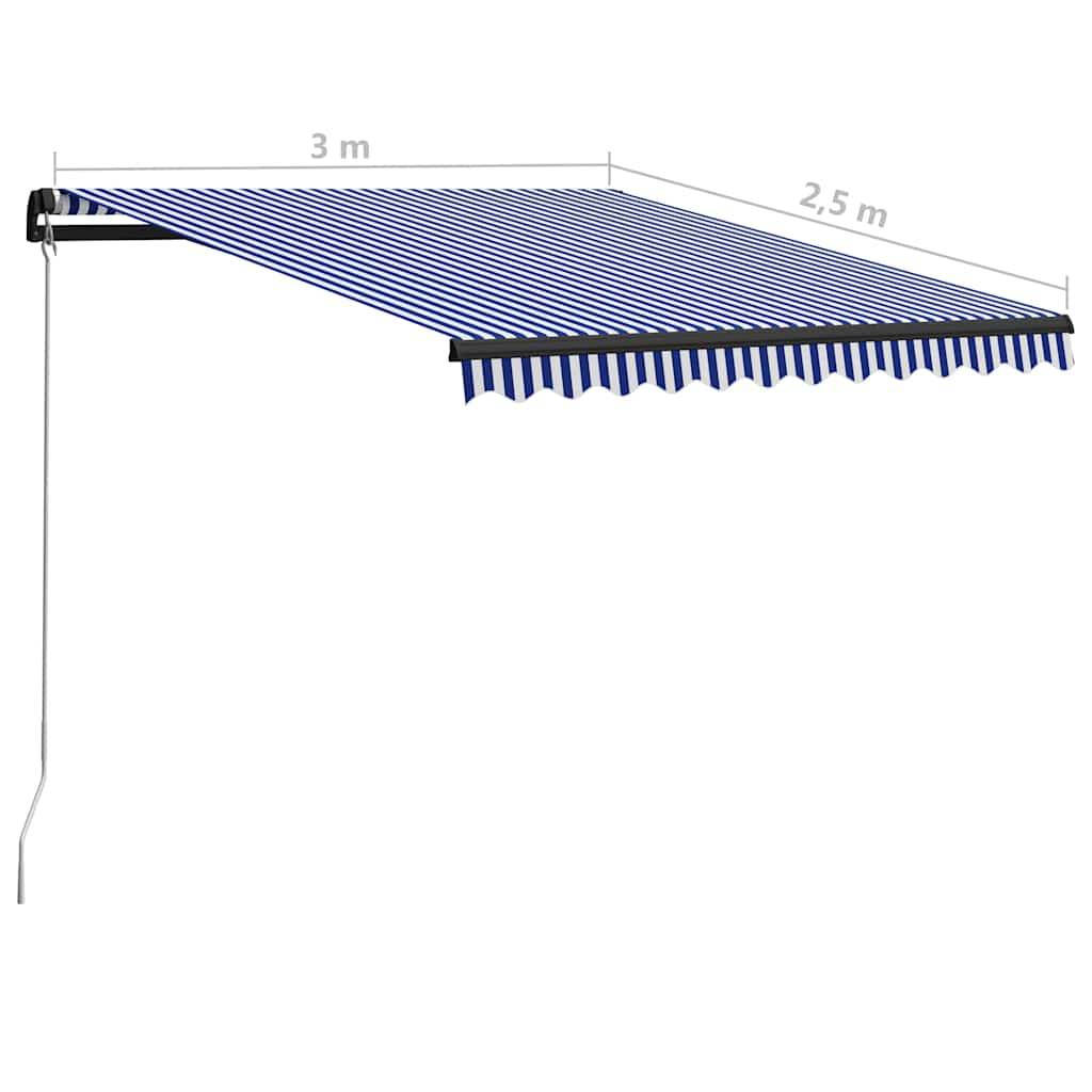 vidaXL Markise Manuell Einziehbar mit LED 300x250 cm Blau & Weiß