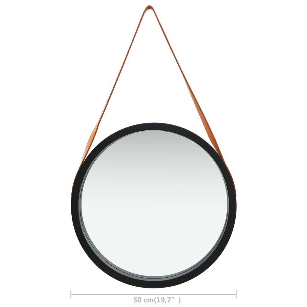 vidaXL Wandspiegel mit Gürtel 50 cm Schwarz