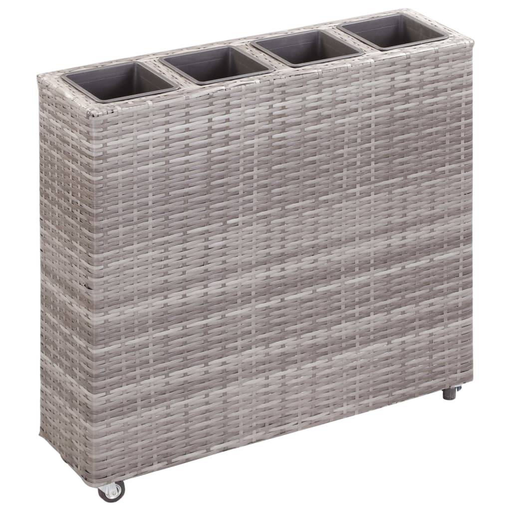 vidaXL Garten-Hochbeet mit 4 Töpfen 80x22x79 cm Poly Rattan Grau