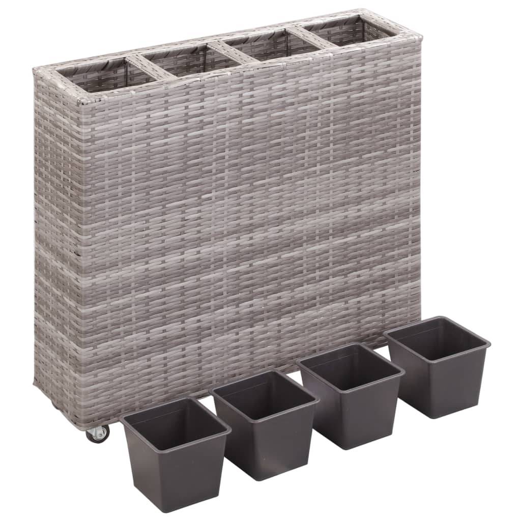 vidaXL Garten-Hochbeet mit 4 Töpfen 80x22x79 cm Poly Rattan Grau