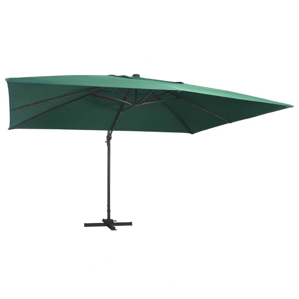 vidaXL Ampelschirm mit LED-Beleuchtung Alu-Mast 400x300 cm Grün