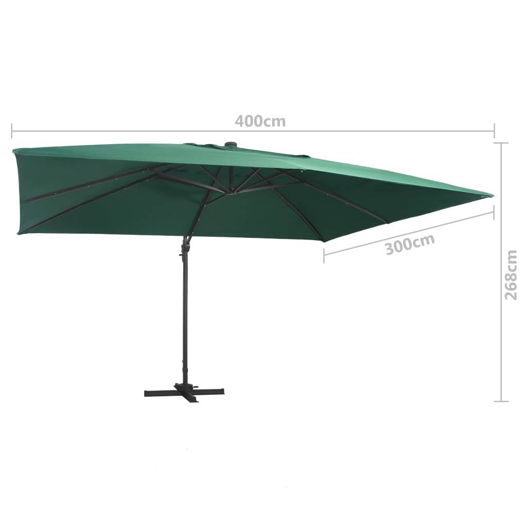 vidaXL Ampelschirm mit LED-Beleuchtung Alu-Mast 400x300 cm Grün