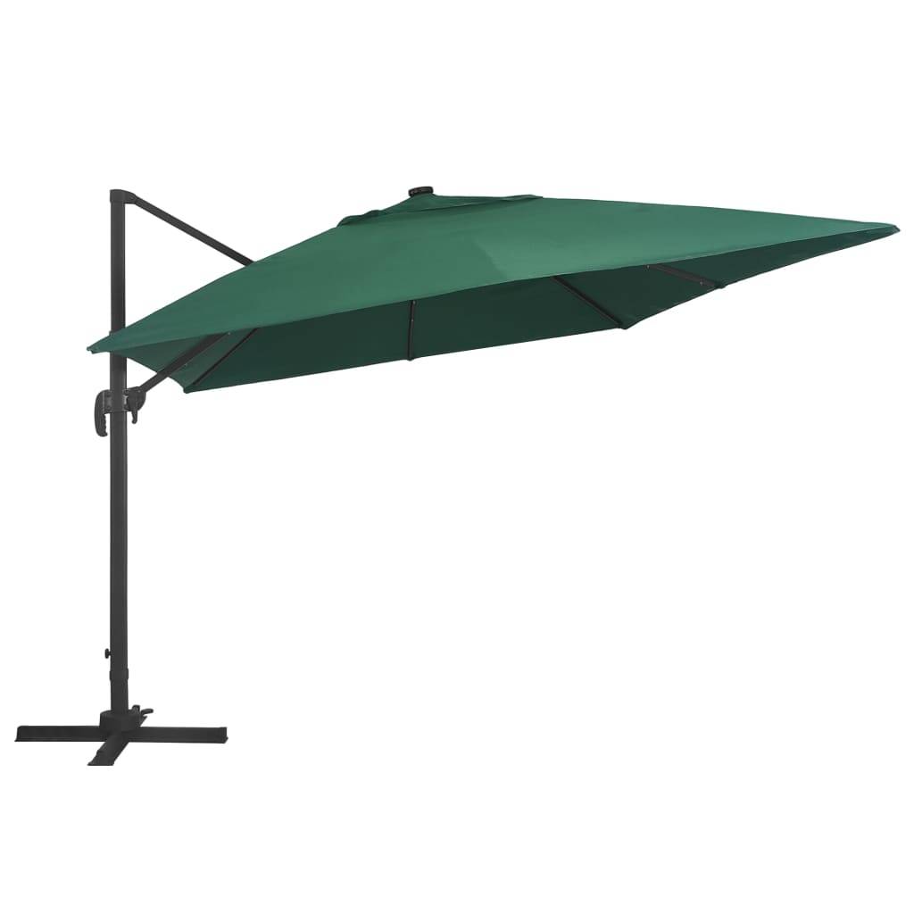 vidaXL Ampelschirm mit LED-Beleuchtung Alu-Mast 400x300 cm Grün