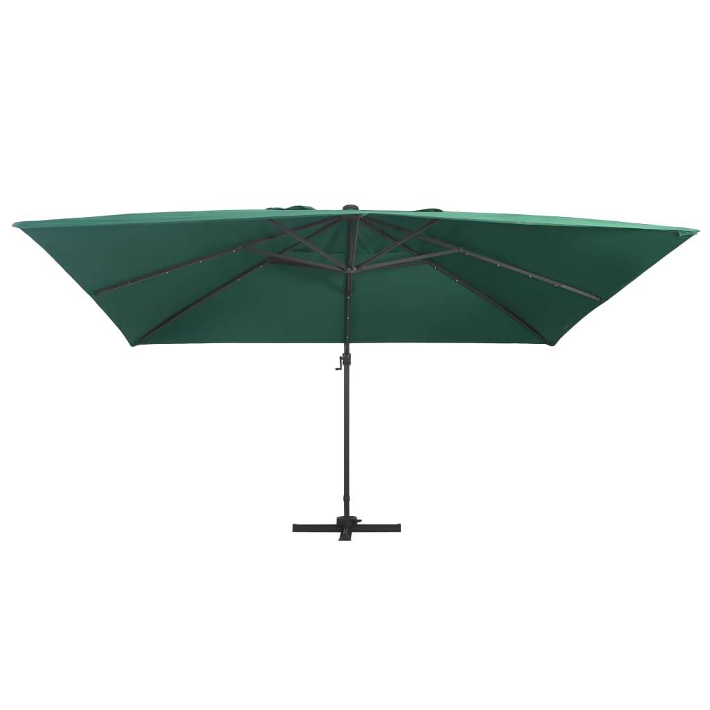 vidaXL Ampelschirm mit LED-Beleuchtung Alu-Mast 400x300 cm Grün