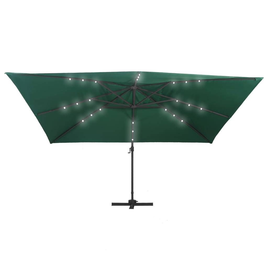 vidaXL Ampelschirm mit LED-Beleuchtung Alu-Mast 400x300 cm Grün