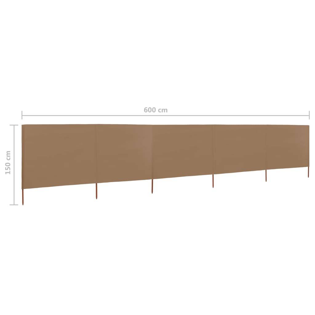 vidaXL 5-teiliges Windschutzgewebe 600 x 120 cm Taupe