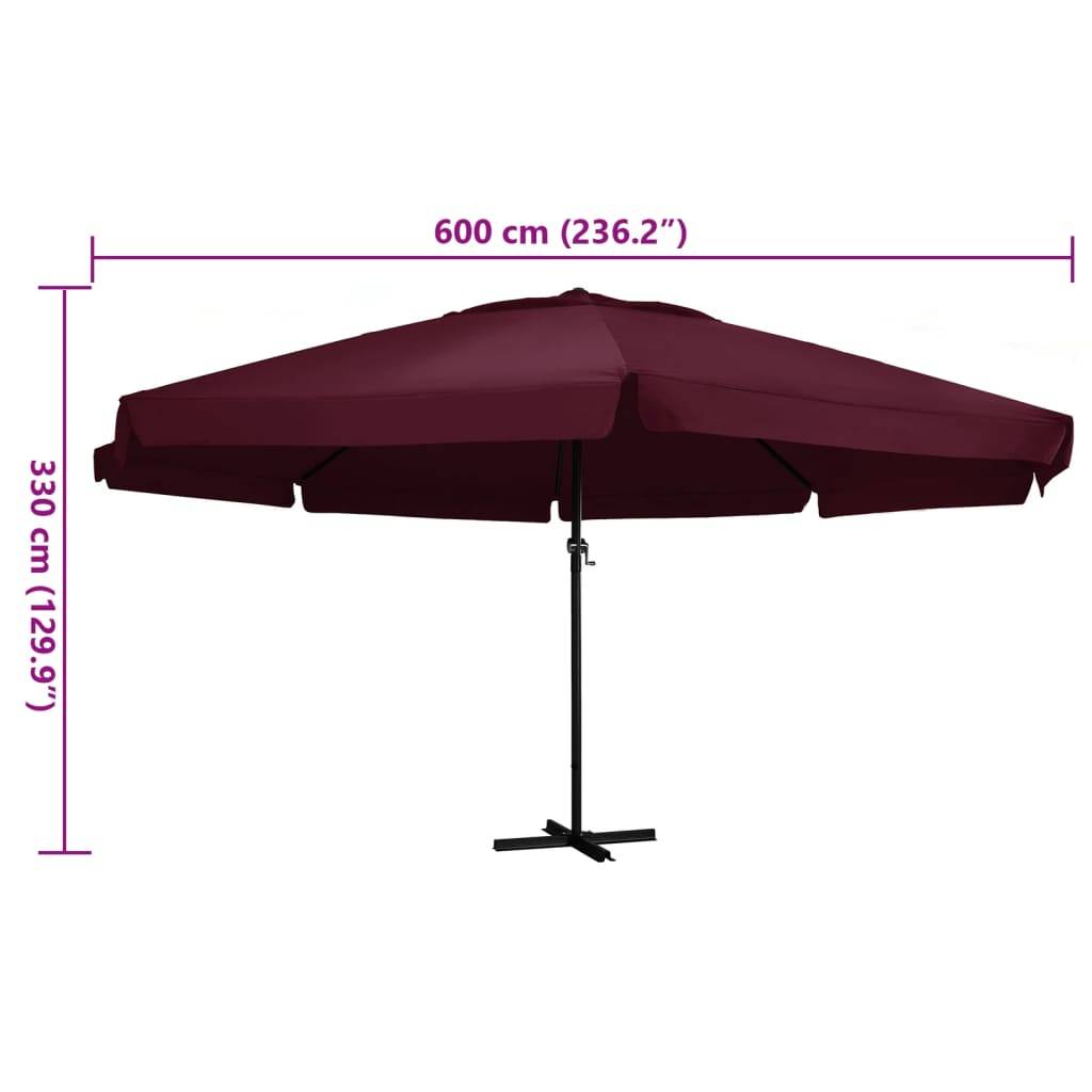 vidaXL Sonnenschirm mit Aluminium-Mast 600 cm Bordeauxrot