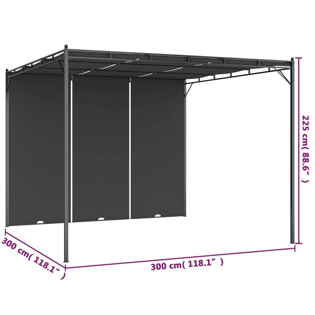 vidaXL Gartenpavillon mit Seitenvorhang 3x3x2,25 m Anthrazit