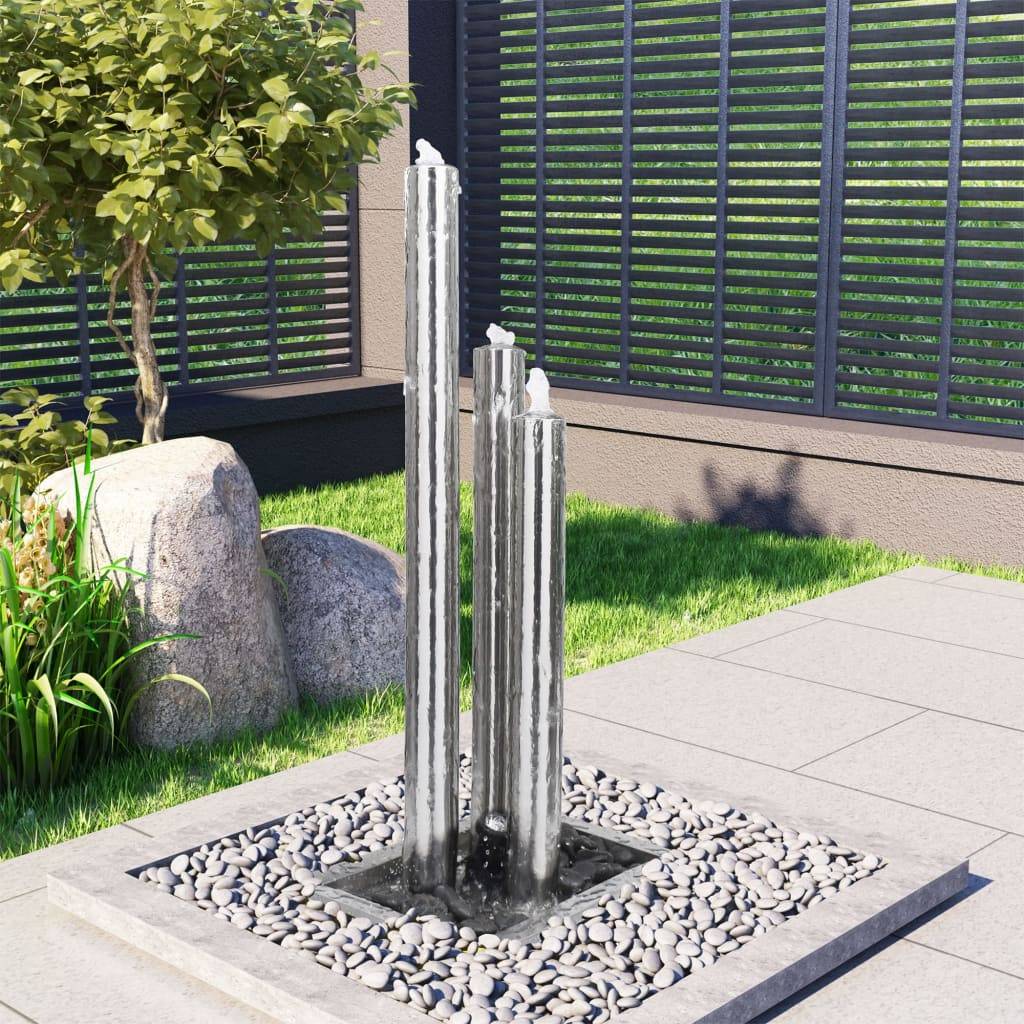 vidaXL Gartenbrunnen Silbern 48x34x123 cm Edelstahl