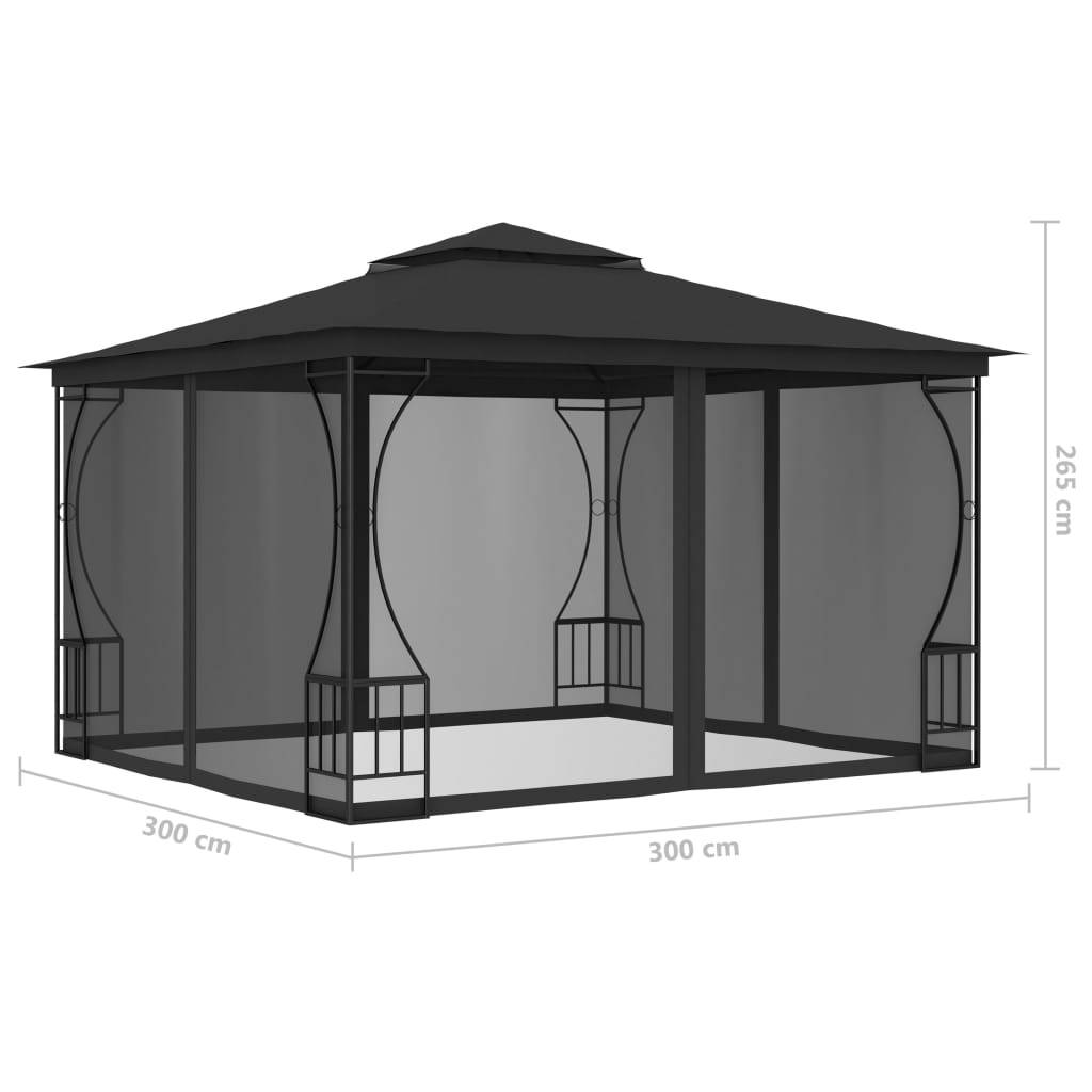 vidaXL Pavillon mit Netz 300x300x265 cm Anthrazit
