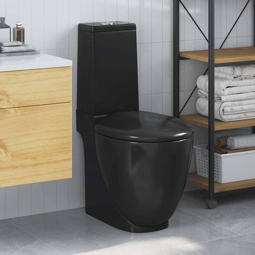 vidaXL Keramik-Toilette Abgang Horizontal Schwarz