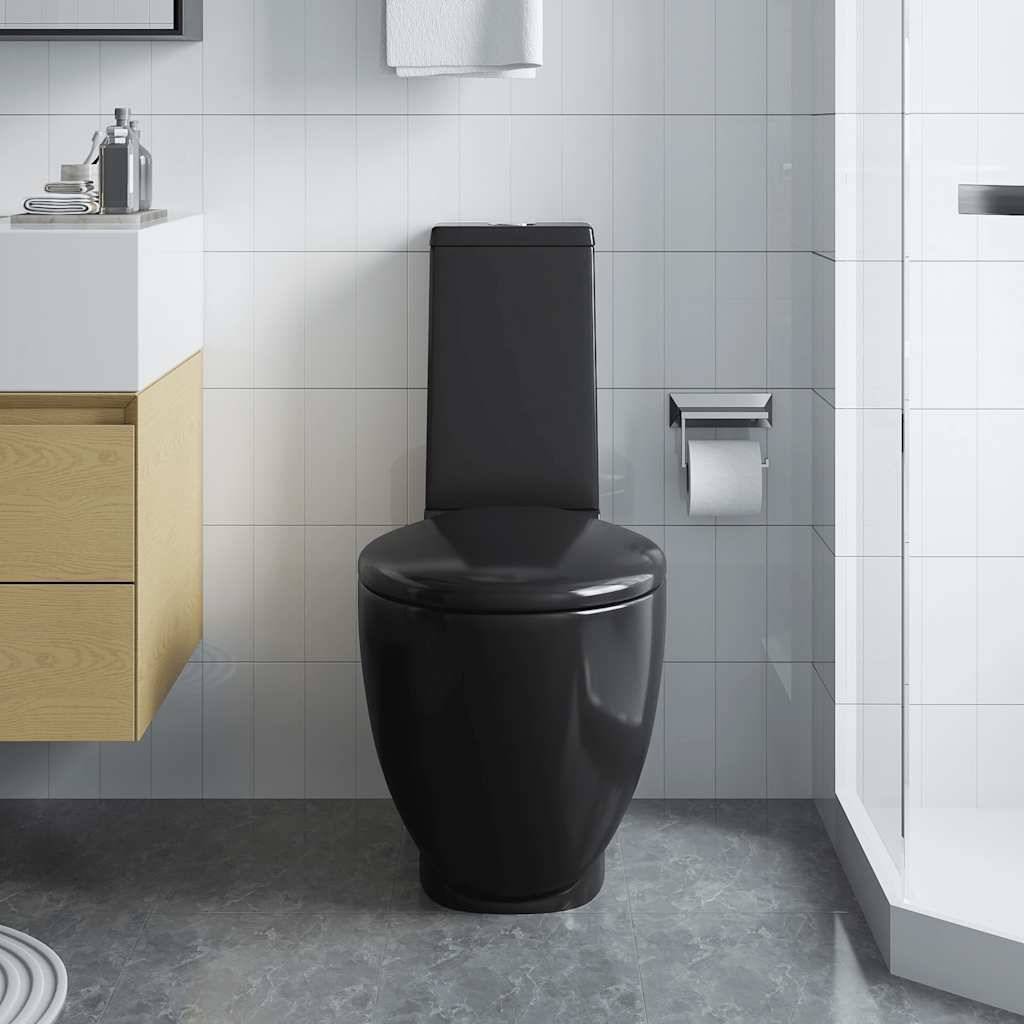 vidaXL Keramik-Toilette Abgang Horizontal Schwarz