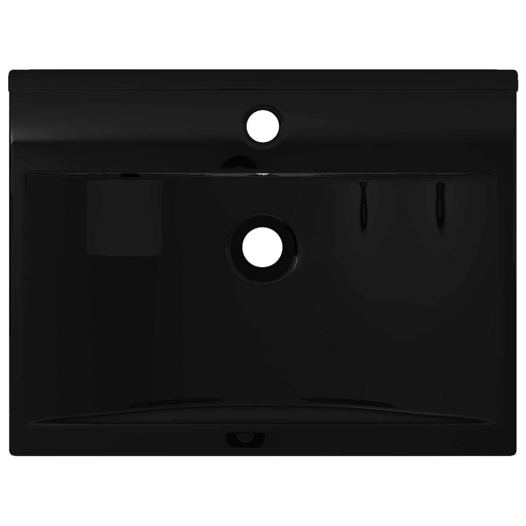 vidaXL Luxus-Waschbecken Keramik Rechteckig Schwarz mit Hahnloch 60x46 cm