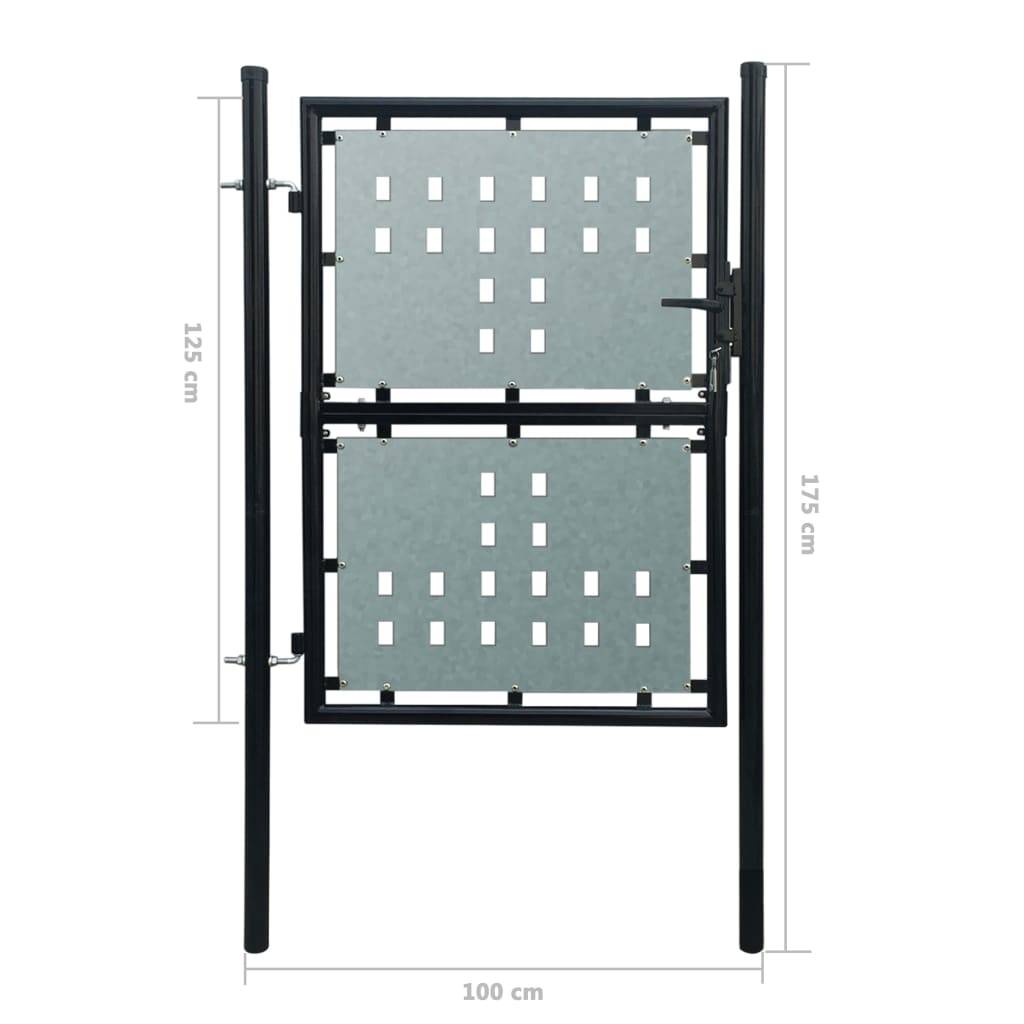 vidaXL Zauntor (Einzeltor) Schwarz 100x175 cm