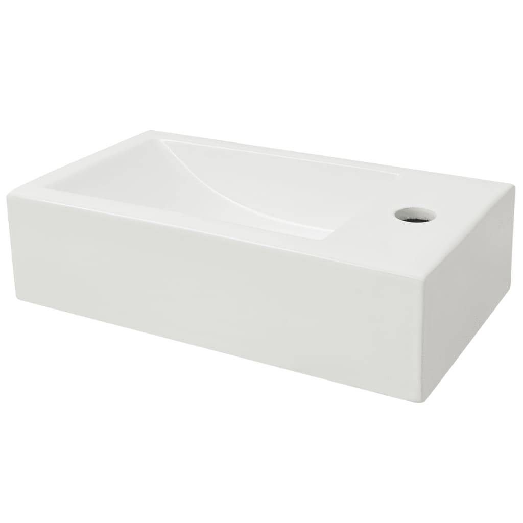 vidaXL Waschbecken Rechteckig mit Hahnloch Keramik Weiß 46x25,5x12 cm
