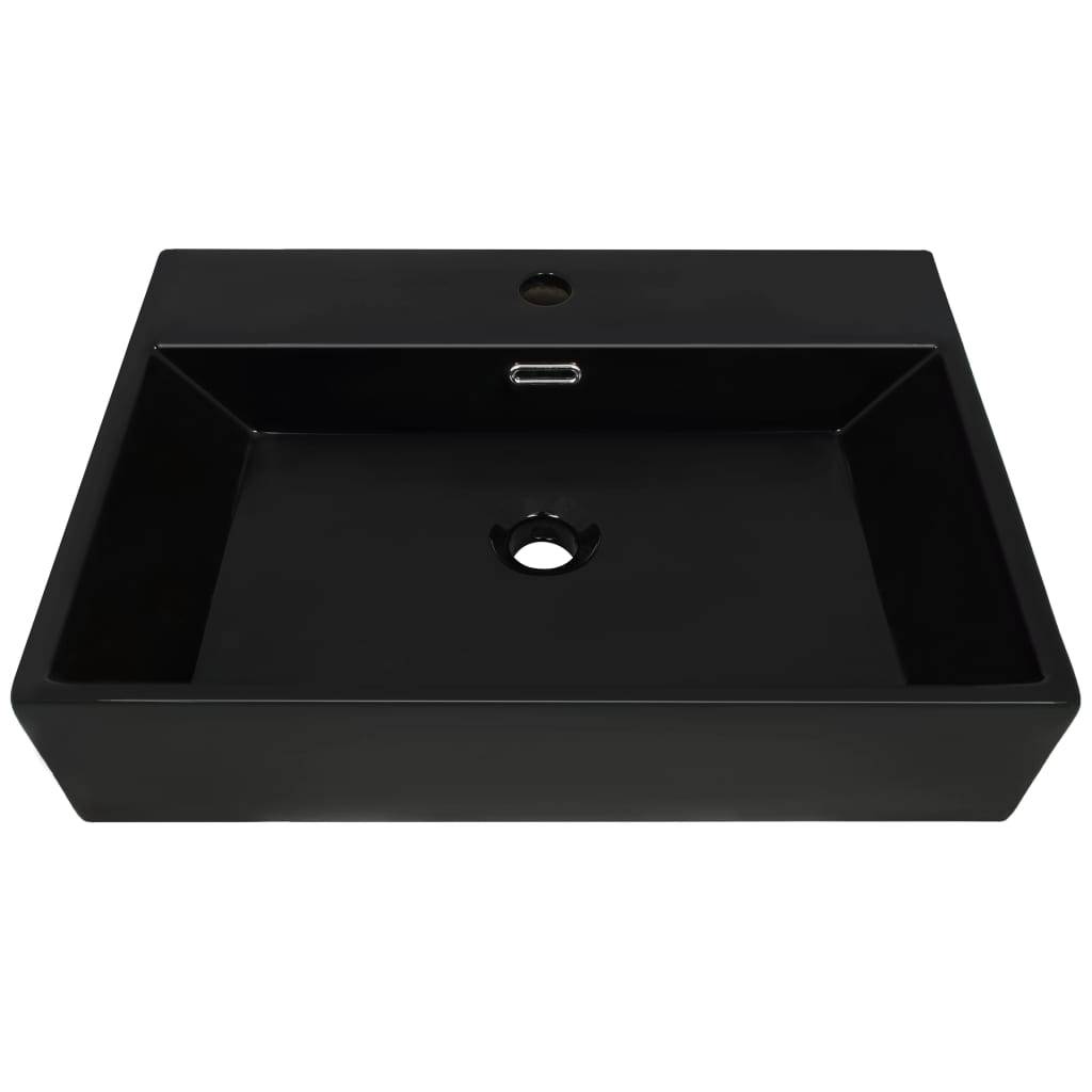 vidaXL Waschbecken mit Hahnloch Keramik Schwarz 76 x 42,5 x 14,5 cm