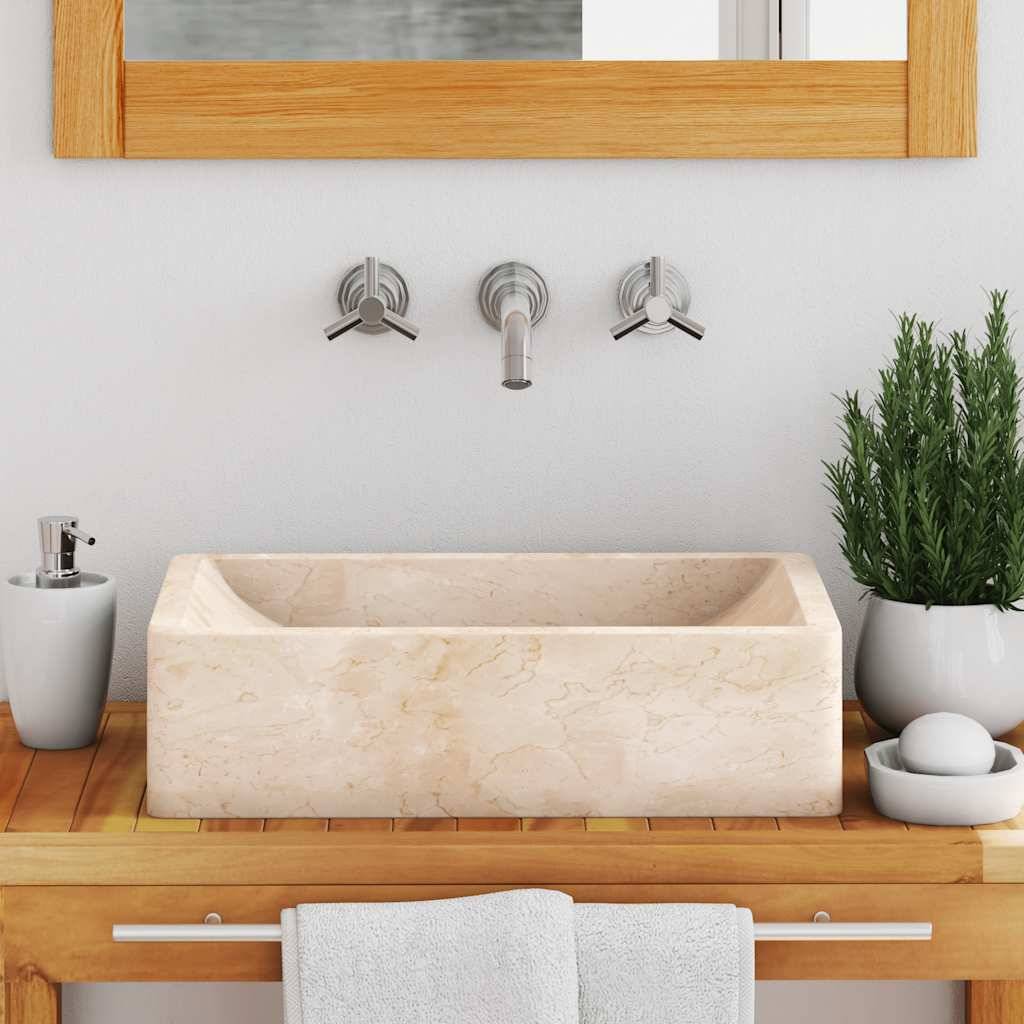 vidaXL Waschbecken 45x30x12 cm Marmor Hochglanz-Creme