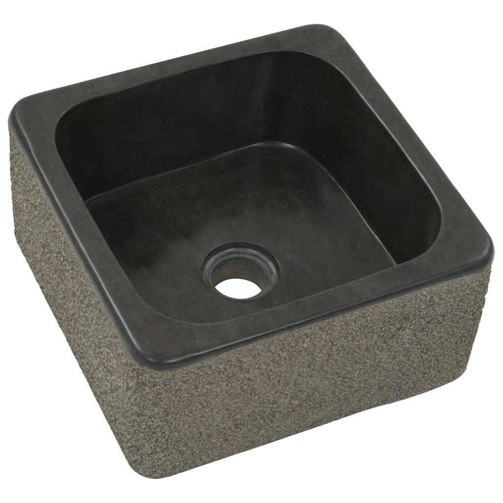 vidaXL Waschbecken 30x30x15 cm Flussstein Schwarz