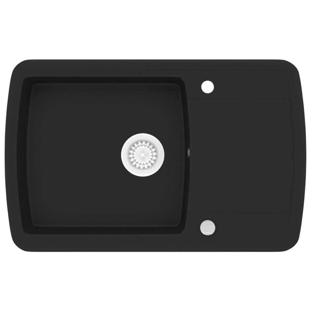 vidaXL Granitspüle Einzelbecken Schwarz