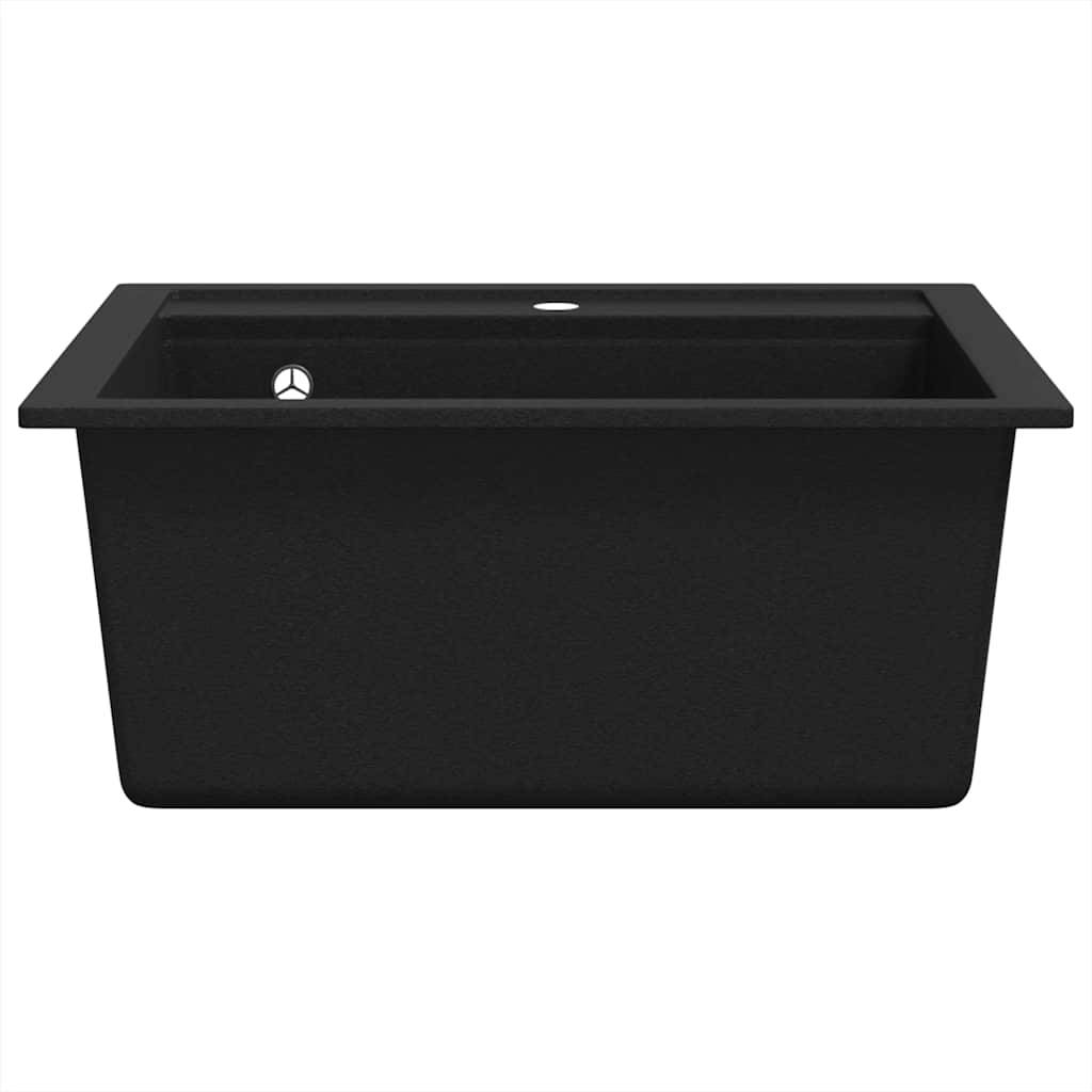 vidaXL Granitspüle Einzelbecken Schwarz