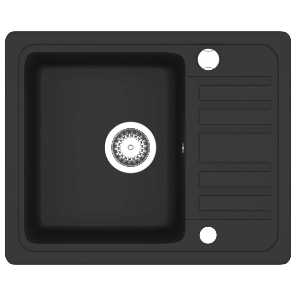 vidaXL Granitspüle Einzelbecken Schwarz