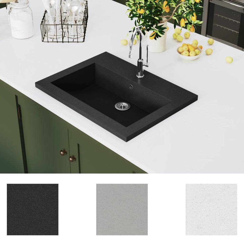 vidaXL Granitbecken 600×450×120 mm Schwarz