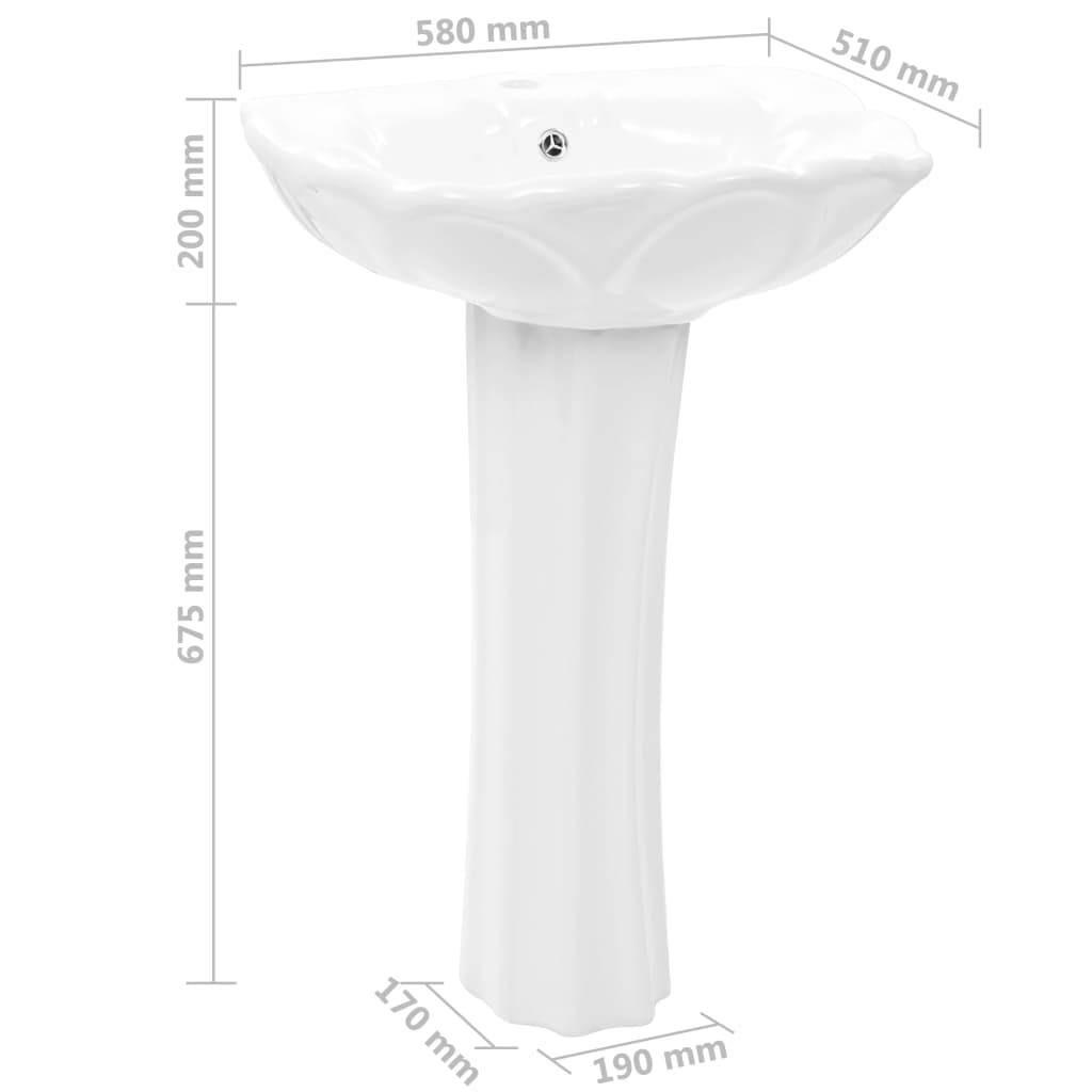 vidaXL Freistehendes Waschbecken mit Säule Keramik Weiß 580x510x200 mm