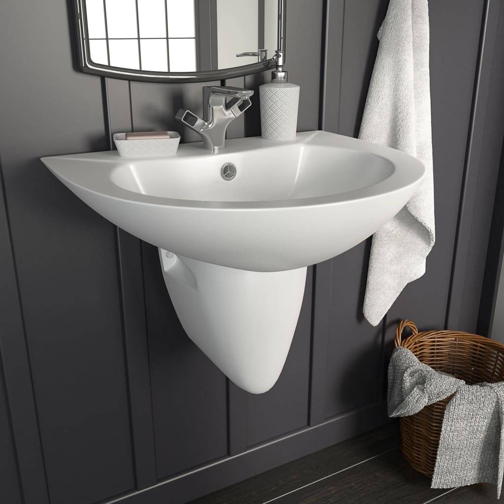 vidaXL Waschbecken Wandmontage Keramik Weiß 520 x 450 x 190 mm