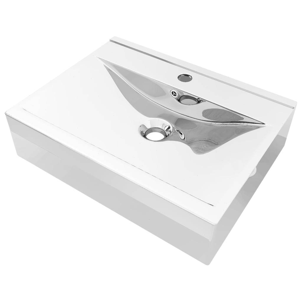 vidaXL Waschbecken mit Überlauf 60x46x16 cm Keramik Silbern