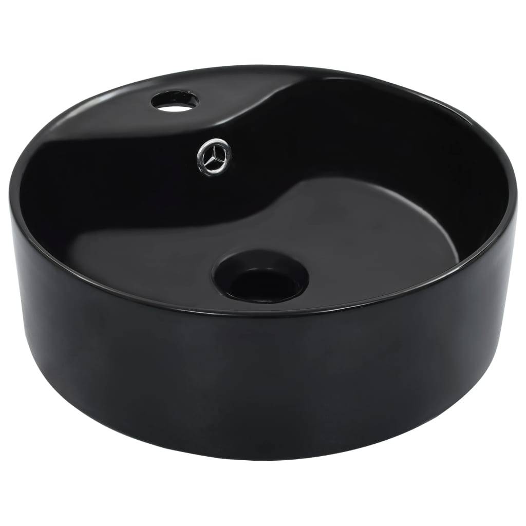 vidaXL Waschbecken mit Überlauf 36 x 13 cm Keramik Schwarz