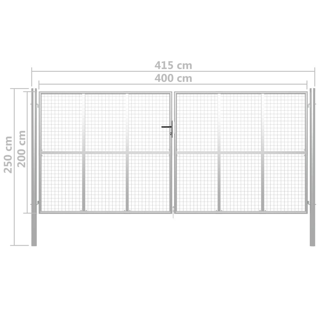 vidaXL Gartentor Verzinkter Stahl 415 x 250 cm Silbern