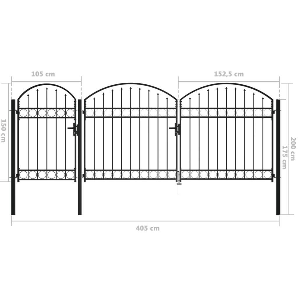 vidaXL Gartentor mit Gewölbter Spitze Stahl 2 x 4 m Schwarz