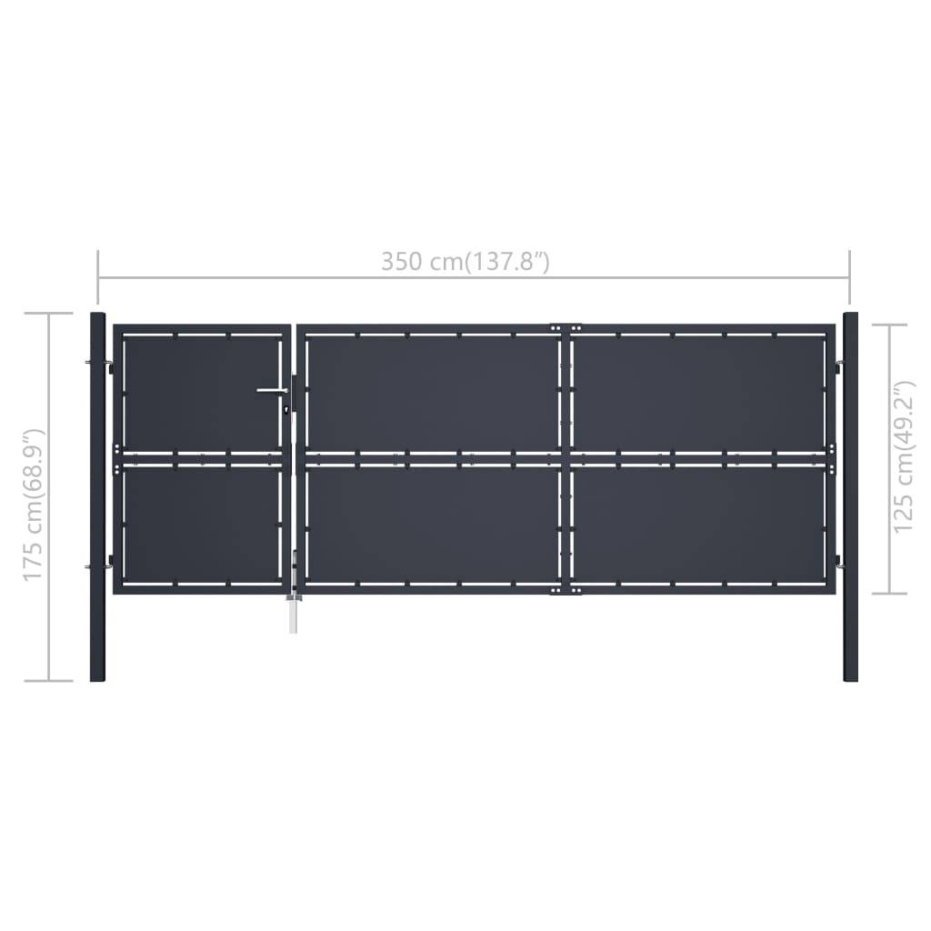 vidaXL Gartentor Stahl 350 x 125 cm Anthrazit