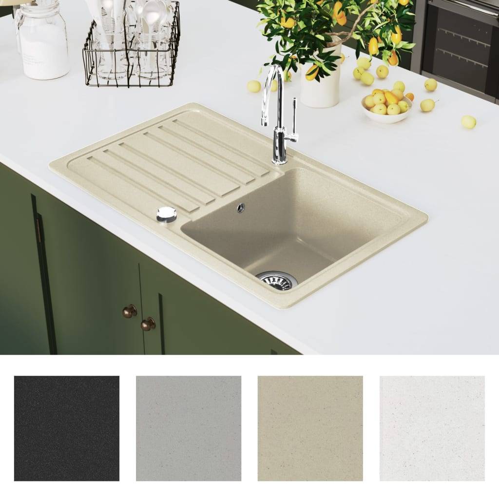 vidaXL Granitspüle Einzelbecken Beige