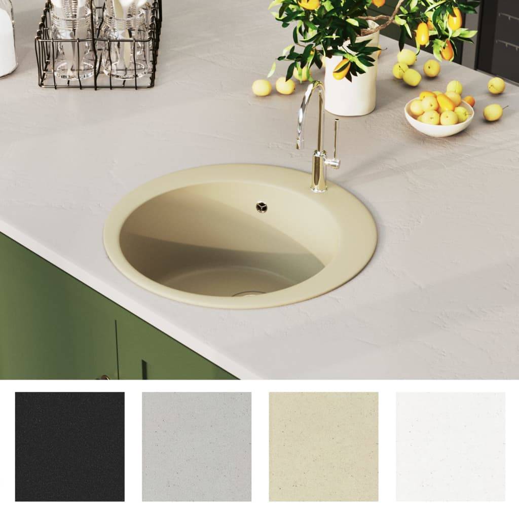 vidaXL Granitspüle Einzelbecken Rund Beige
