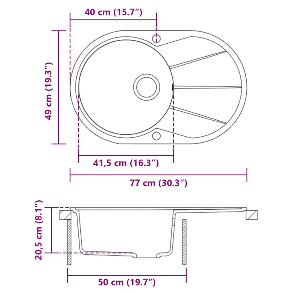 vidaXL Granitspüle Einzelbecken Oval Beige