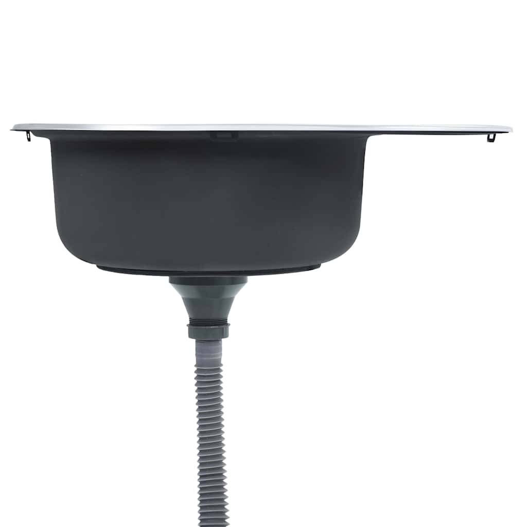 vidaXL Einbauspüle mit Sieb und Siphon Oval Edelstahl