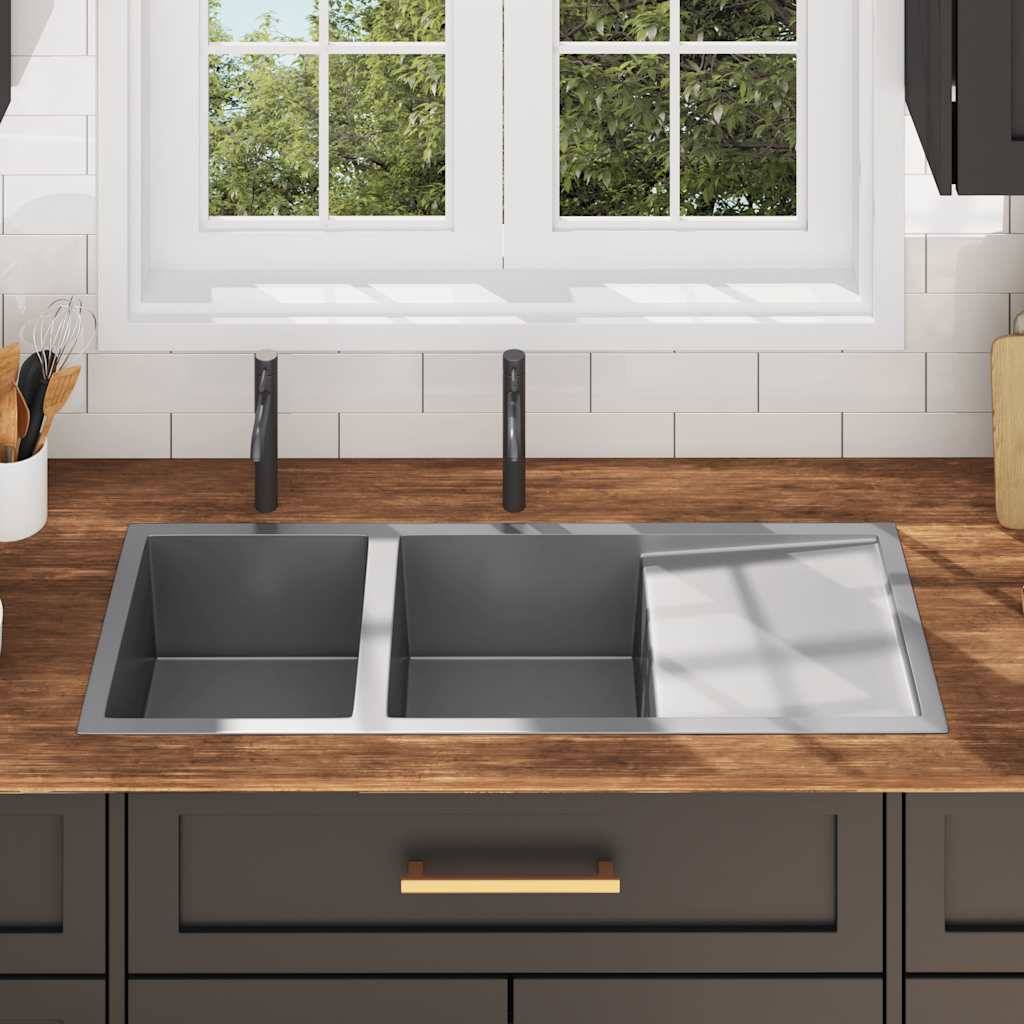 vidaXL Handgefertigte Küchenspüle Edelstahl