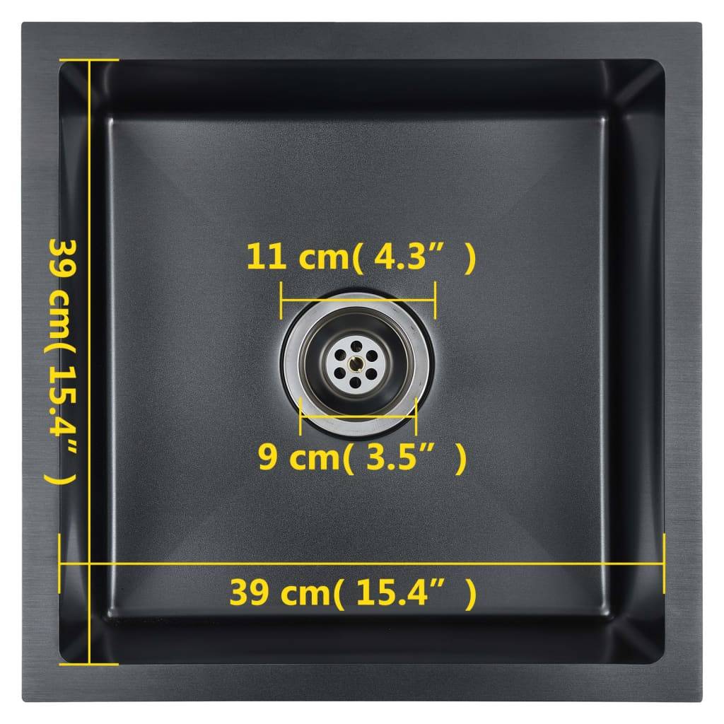 vidaXL Handgefertigte Küchenspüle Schwarz Edelstahl